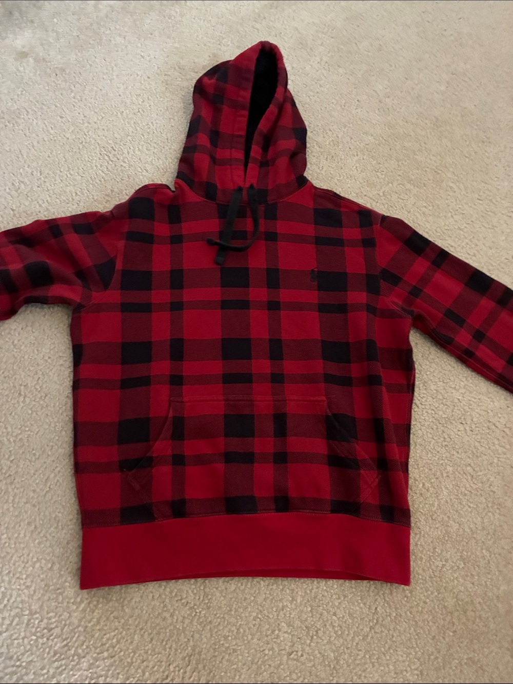 Polo by Ralph Lauren Red and Black Plaid Hooded Sweatshirt